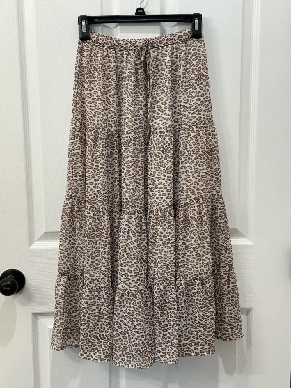 Aerie Tiered Leopard Print Maxi Skirt - Brown/White - Picture 1 of 4